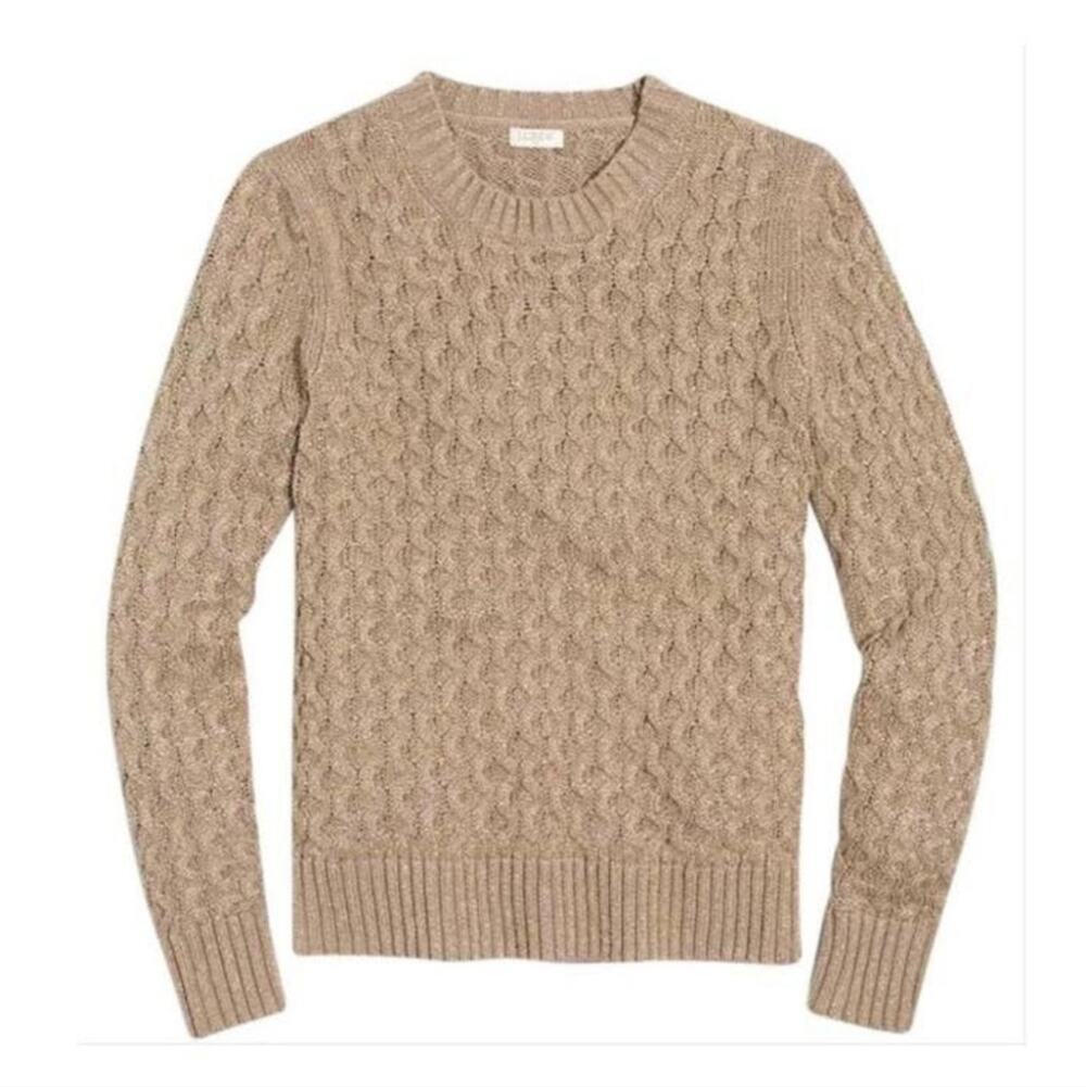 J Crew Factory Gold Metallic Honeycomb Cable Knit Sweater small
